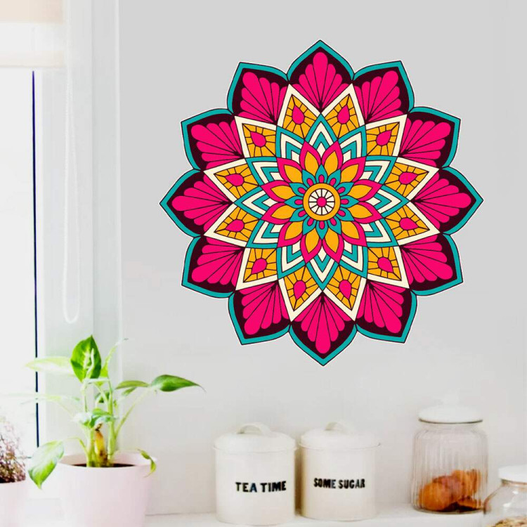 Adesivo de Parede Mandala Rosa e Amarelo