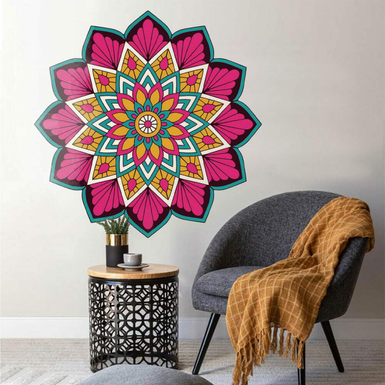 Adesivo de Parede Mandala Rosa e Amarelo