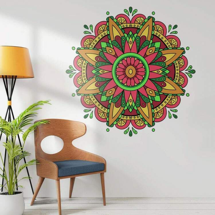 Adesivo de Parede Mandala Bege Rosa e Verde