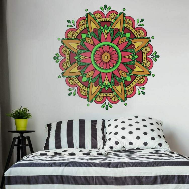 Adesivo de Parede Mandala Bege Rosa e Verde