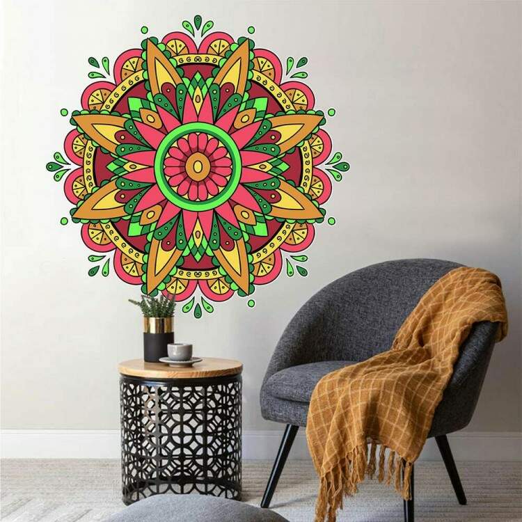 Adesivo de Parede Mandala Bege Rosa e Verde