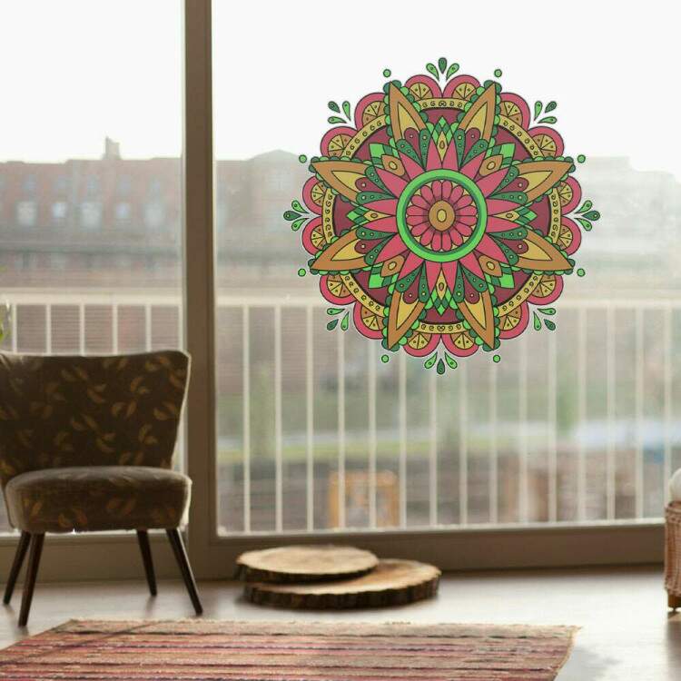 Adesivo de Parede Mandala Bege Rosa e Verde