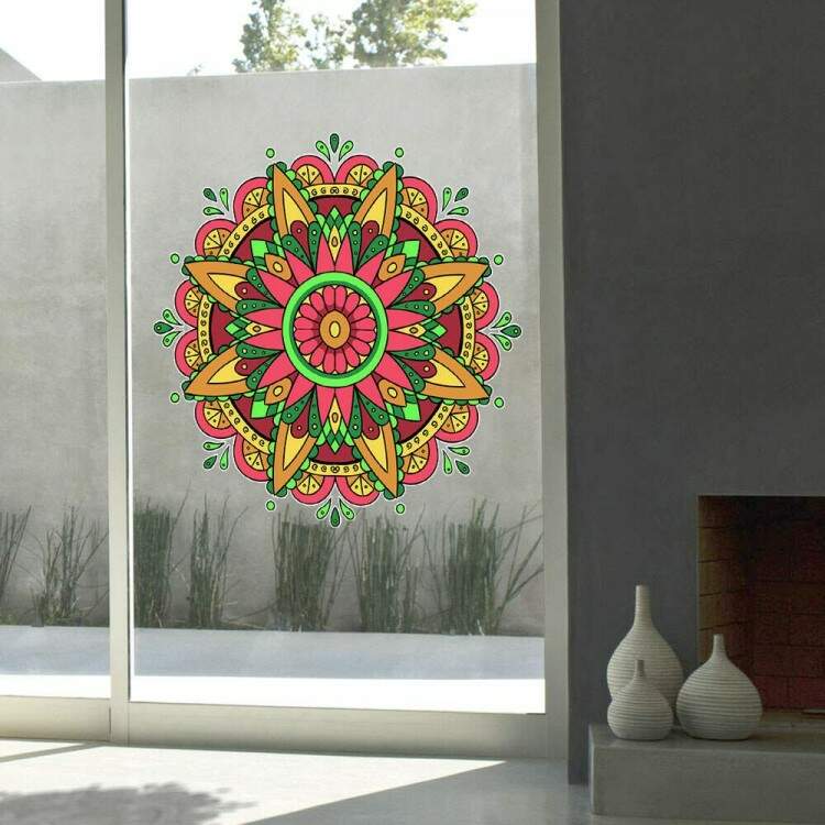 Adesivo de Parede Mandala Bege Rosa e Verde