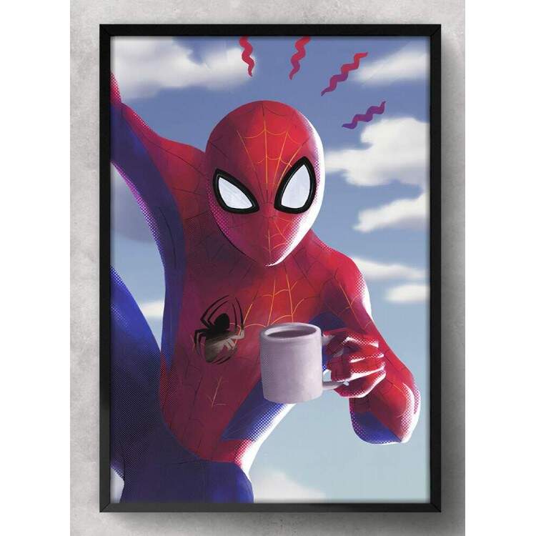 Quadro Decorativo Homem Aranha Com Caneca de Caf