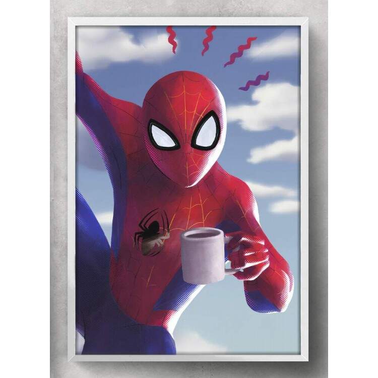 Quadro Decorativo Homem Aranha Com Caneca de Caf