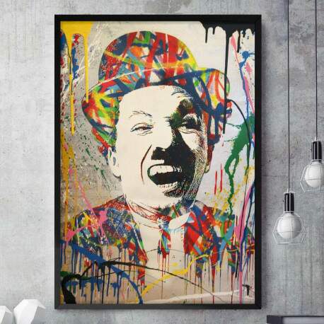 Quadro Decorativo Pintura Abstrata Charles Chaplin Colorido