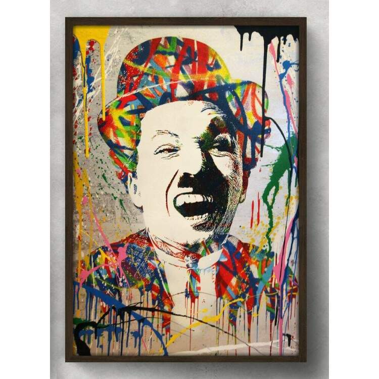 Quadro Decorativo Pintura Abstrata Charles Chaplin Colorido