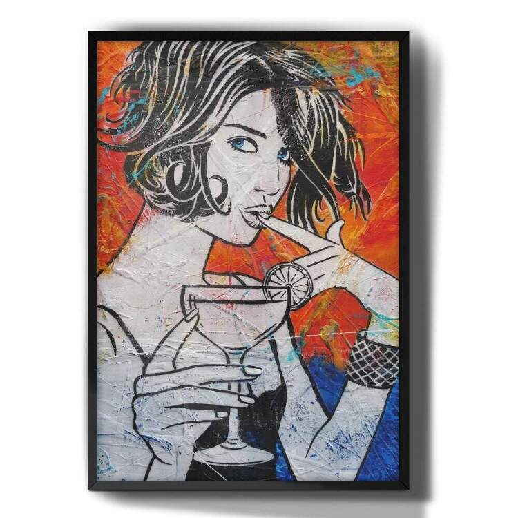 Quadro Decorativo Pop-Art Garota Com Drink