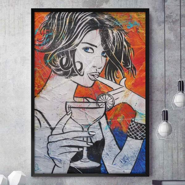 Quadro Decorativo Pop-Art Garota Com Drink