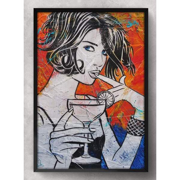 Quadro Decorativo Pop-Art Garota Com Drink