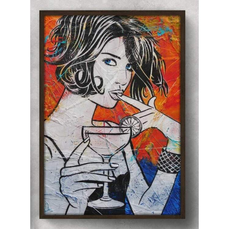 Quadro Decorativo Pop-Art Garota Com Drink