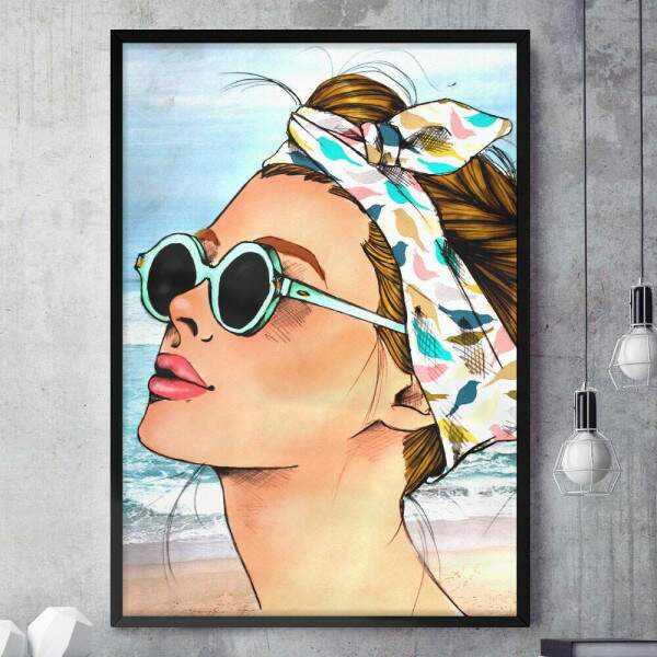 Quadro Decorativo Pop-Art Garota na Praia