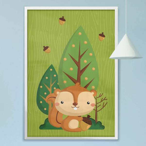 Quadro Decorativo Esquilo Baby e Nozes