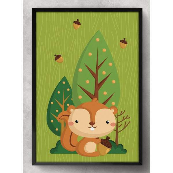 Quadro Decorativo Esquilo Baby e Nozes