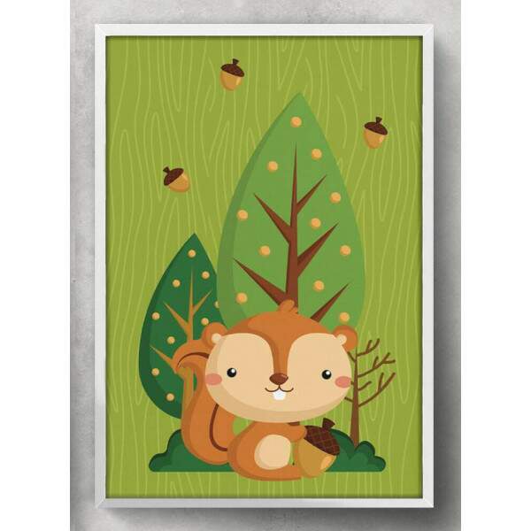 Quadro Decorativo Esquilo Baby e Nozes