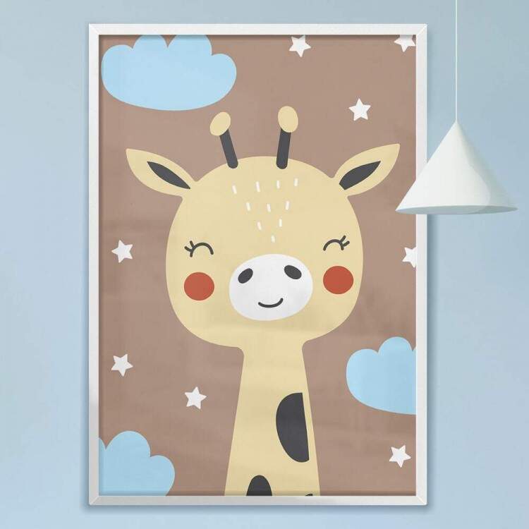 Quadro Decorativo Safari Girafa Baby Marrom