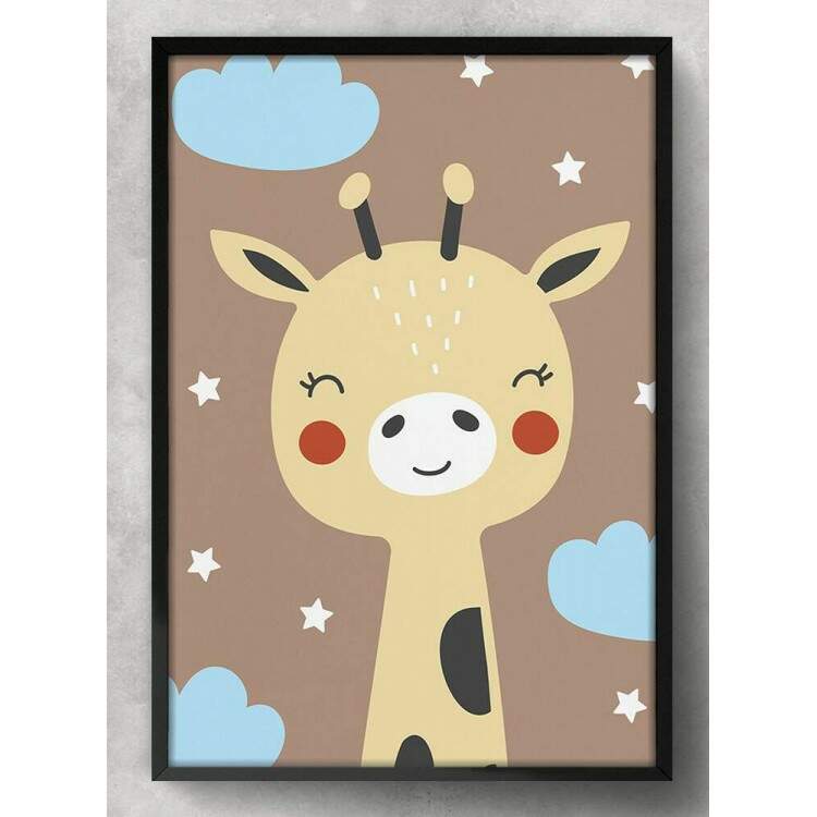 Quadro Decorativo Safari Girafa Baby Marrom