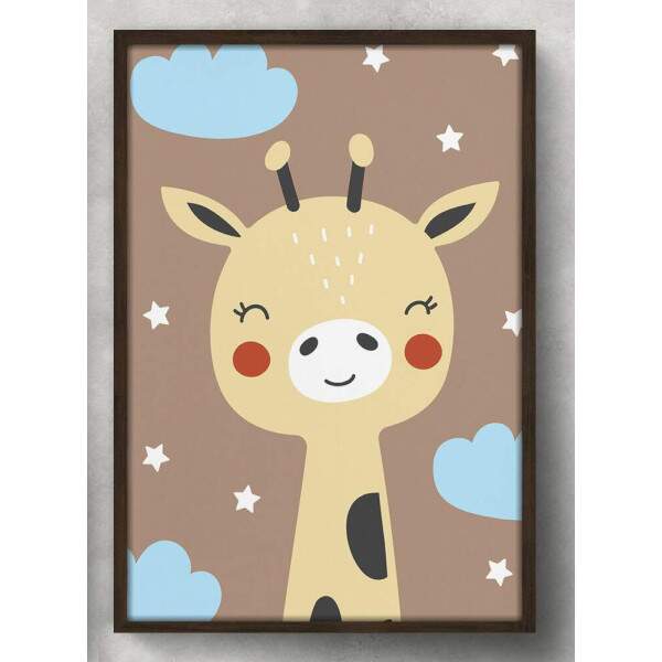 Quadro Decorativo Safari Girafa Baby Marrom