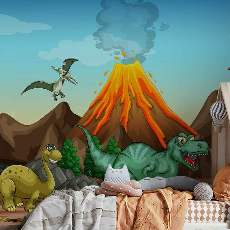 Papel de Parede Dinossauro T-Rex no Vulco Ativo MP