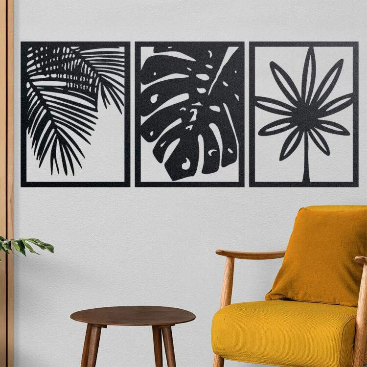 Kit Quadro Decorativo Vazado Folhas Minimalista