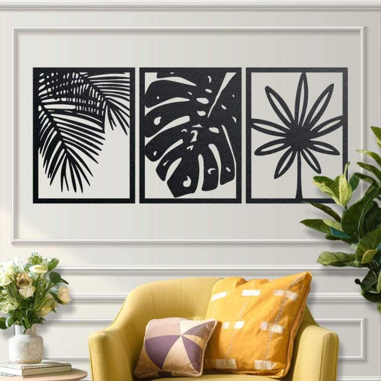 Kit Quadro Decorativo Vazado Folhas Minimalista