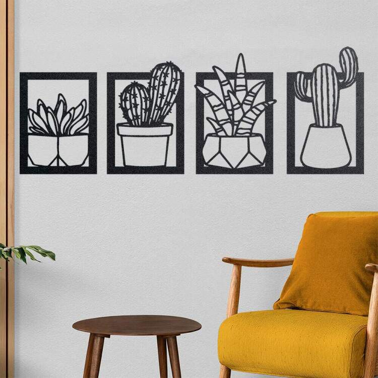 Kit Quadro Decorativo Vazado Cactos Diversos
