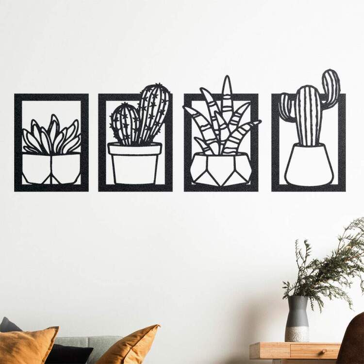 Kit Quadro Decorativo Vazado Cactos Diversos