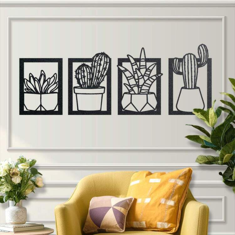 Kit Quadro Decorativo Vazado Cactos Diversos