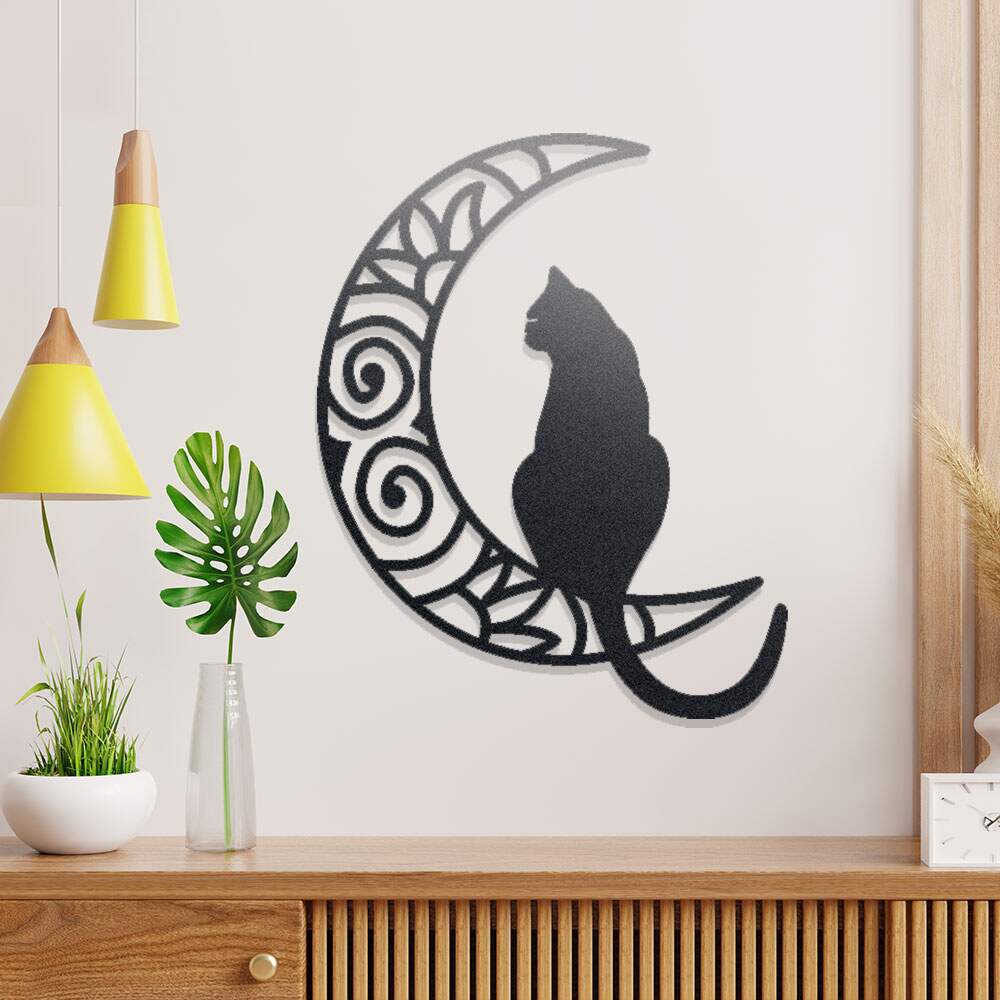 Quadro Decorativo Vazado Gato na Lua