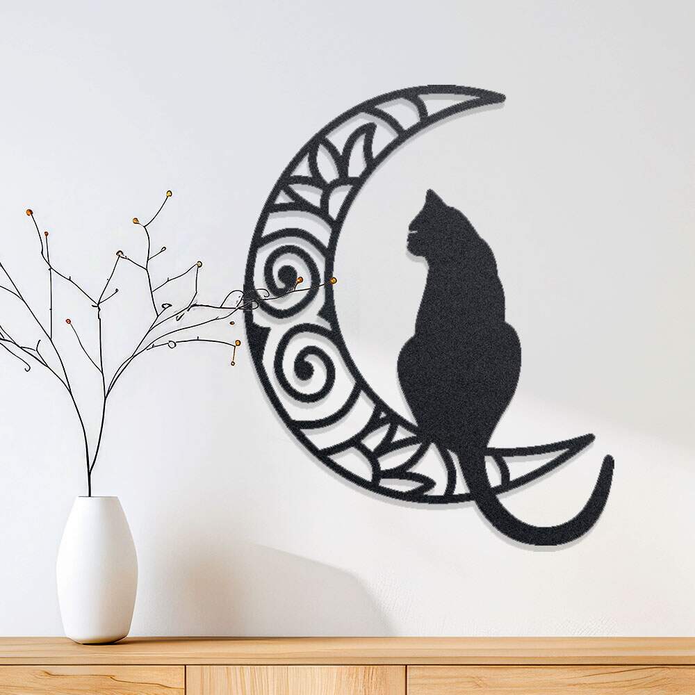 Quadro Decorativo Vazado Gato na Lua