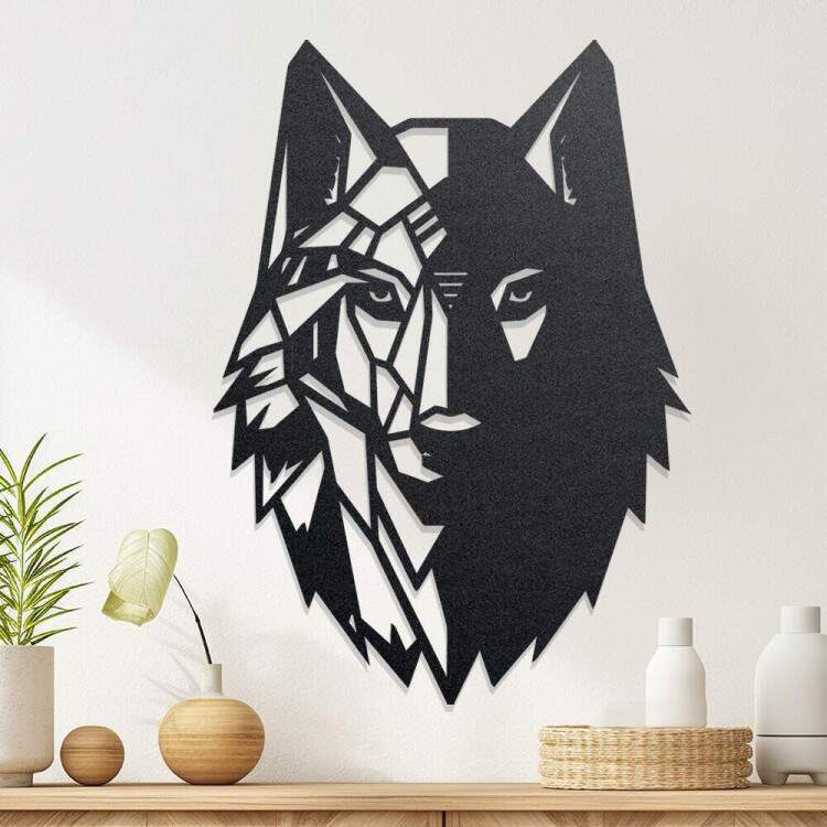 Quadro Decorativo Vazado Lobo Geomtrico