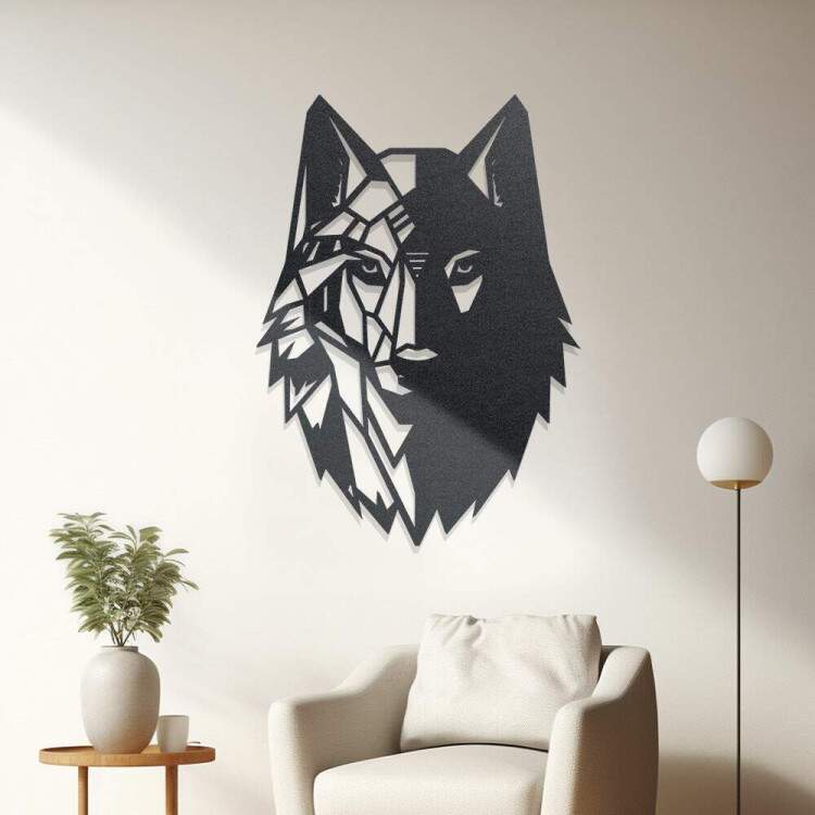 Quadro Decorativo Vazado Lobo Geomtrico