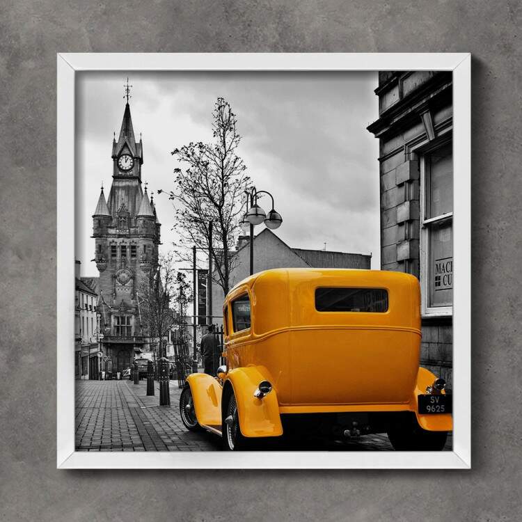 Quadro Decorativo Quadrado Cidade de Londres Carro Amarelo