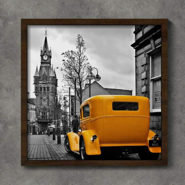 Quadro Decorativo Quadrado Cidade de Londres Carro Amarelo