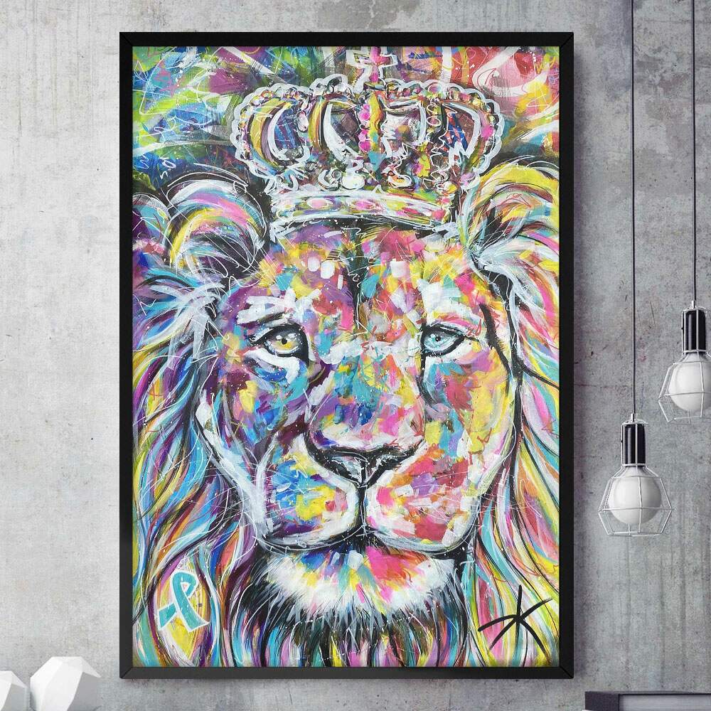 Quadro Decorativo Leo de Jud com Coroa Colorido