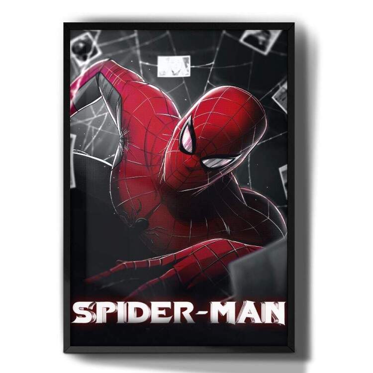 Quadro Decorativo Homem Aranha Vermelho Fundo Preto e Branco