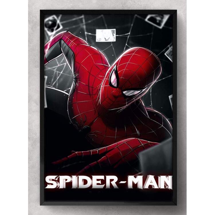 Quadro Decorativo Homem Aranha Vermelho Fundo Preto e Branco