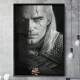 Quadro Decorativo The Witcher Preto e Branco com Olhos Amarelo