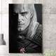 Quadro Decorativo The Witcher Preto e Branco com Olhos Amarelo