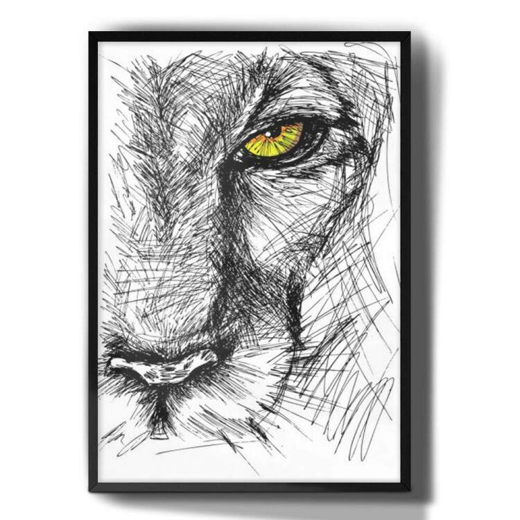 Quadro Decorativo Esboo do Leo com Olhos Amarelo