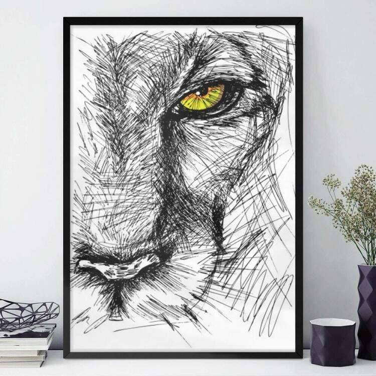 Quadro Decorativo Esboo do Leo com Olhos Amarelo