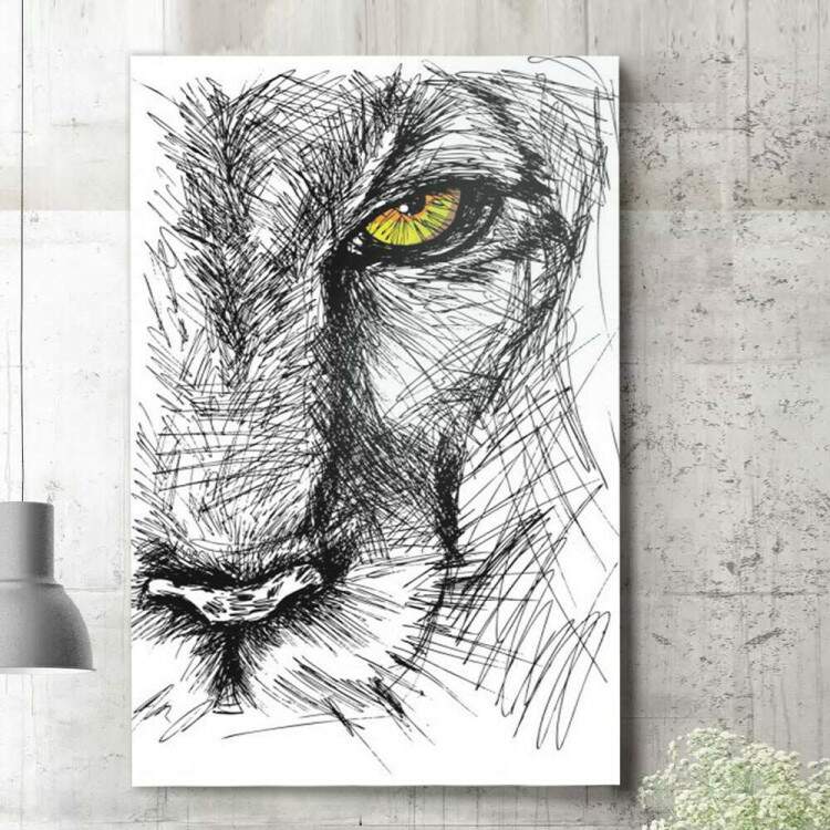 Quadro Decorativo Esboo do Leo com Olhos Amarelo