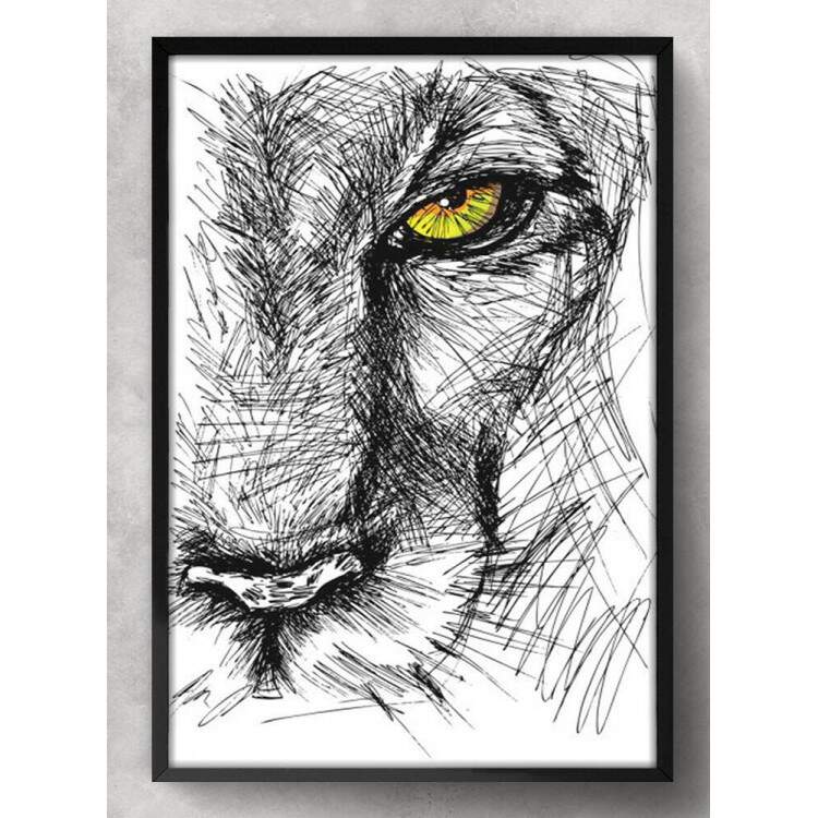 Quadro Decorativo Esboo do Leo com Olhos Amarelo
