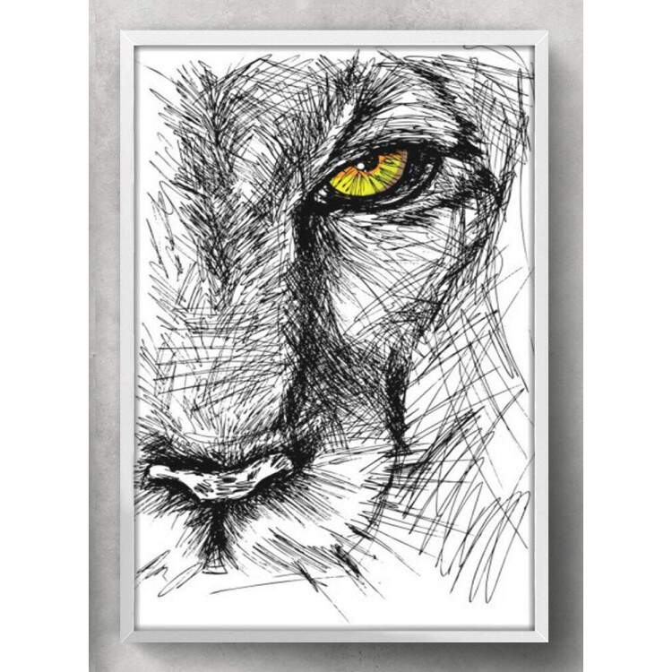 Quadro Decorativo Esboo do Leo com Olhos Amarelo