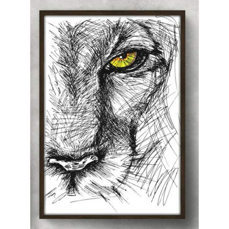 Quadro Decorativo Esboo do Leo com Olhos Amarelo