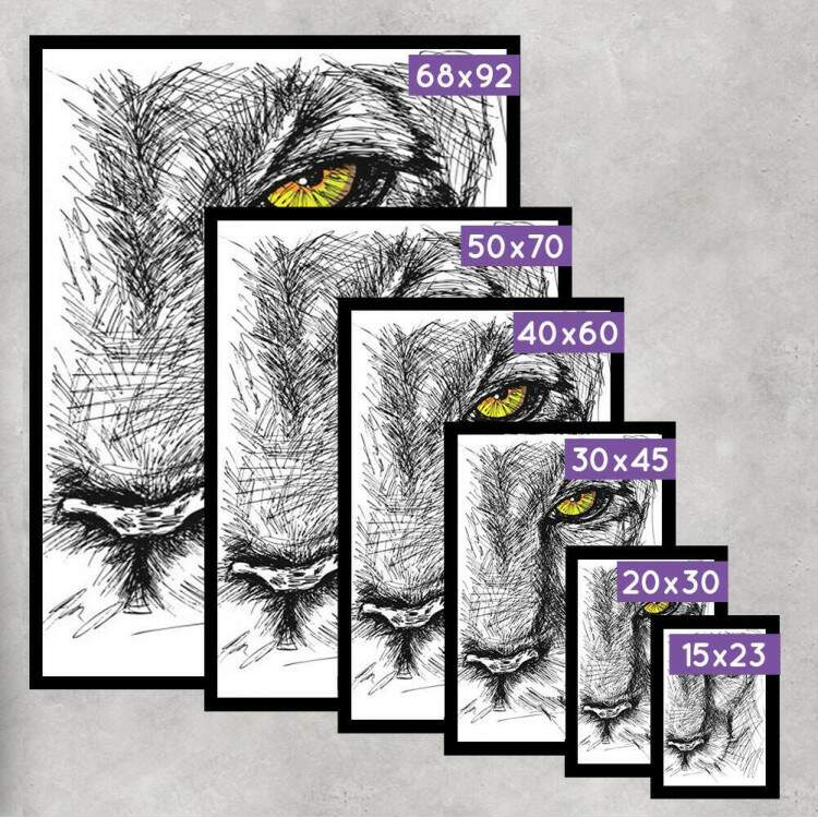 Quadro Decorativo Esboo do Leo com Olhos Amarelo