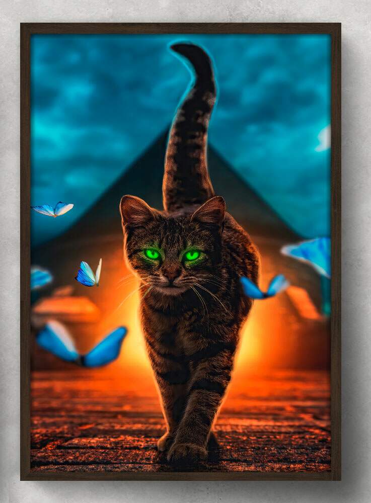 Quadro Decorativo Gato e Borboletas