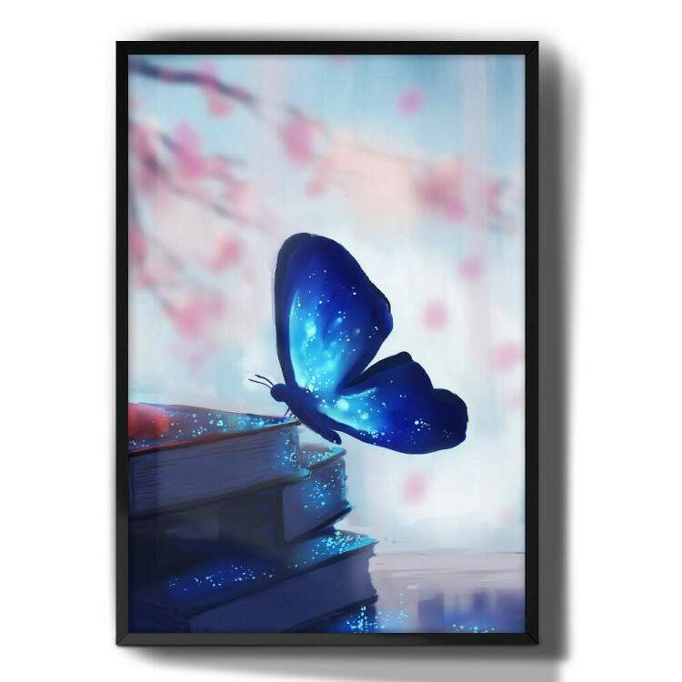 Quadro Decorativo Borboleta Azul nos Livros