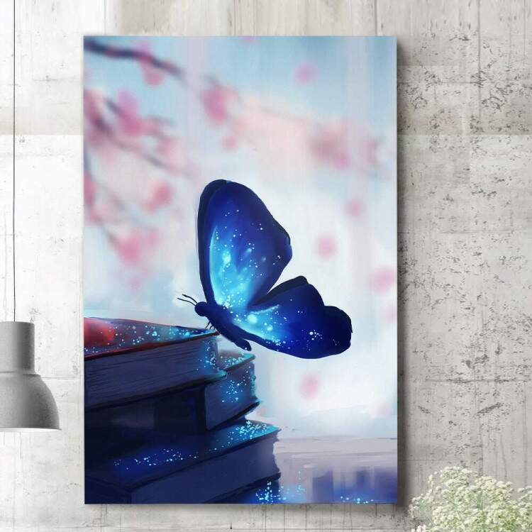 Quadro Decorativo Borboleta Azul nos Livros