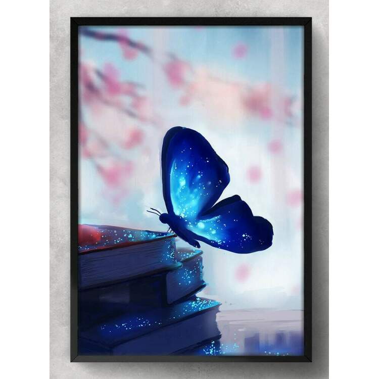 Quadro Decorativo Borboleta Azul nos Livros